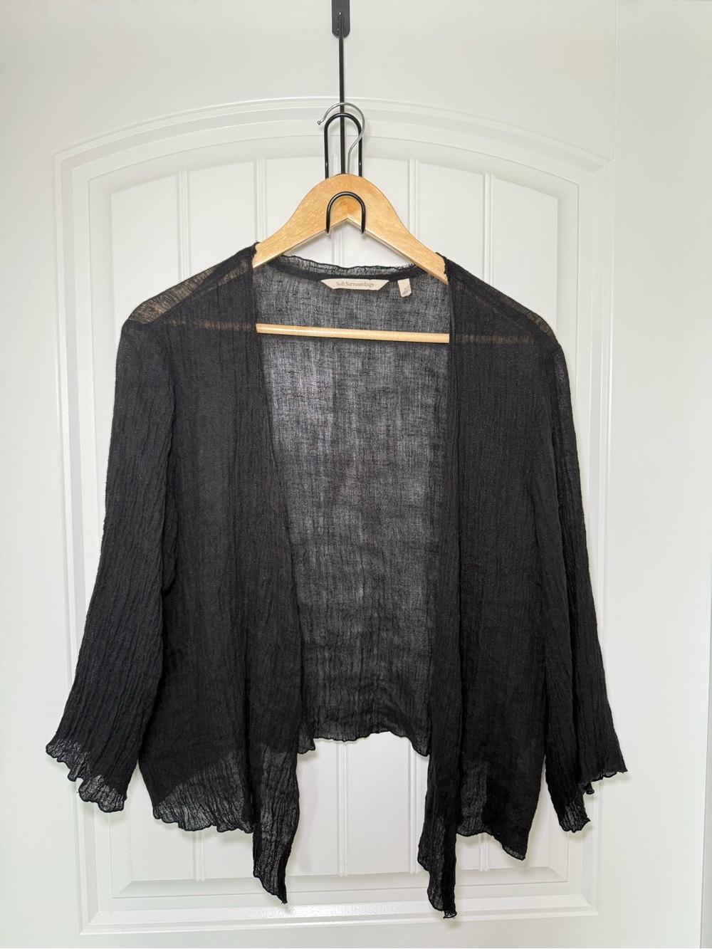 Soft Surroundings Black Large Open Front Gauze Cardigan Lagenlook Linen Textured